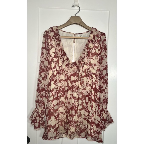 By Together Dress Burgundy Floral Flowy Large Mini - Picture 1 of 16